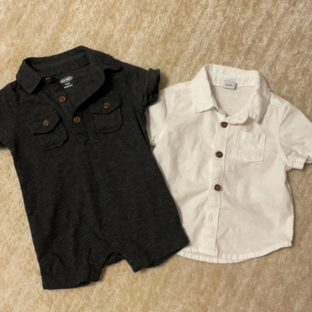 Like New! Baby Boys Old Navy Polo Style Romper and button down bundle!